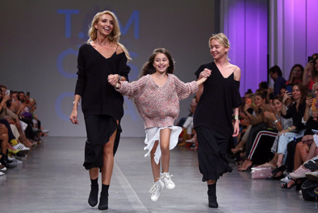 KYIV, UKRAINE - SEPTEMBER 3, 2018: Models present a creation by designer T.MOSCA during Ukrainian Fashion Week Spring/Summer 2019 at Mystetskyi Arsenal in Kyiv, Ukraineのeditorial素材