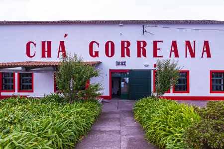 Sao Miguel island, Azores, Portugal - October 2, 2015: Building of Porto Formoso Tea factory on Azores, Portugal. Azores is home to the only such tea plantation in Europeのeditorial素材