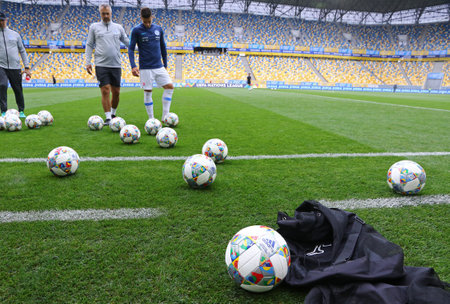 LVIV, UKRAINE - SEPTEMBER 9, 2018: Training session of Slovakia National Team before the UEFA Nations League game against Ukraine at Arena Lviv stadium in Lviv. Ukraine won 1-0のeditorial素材
