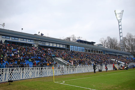KYIV, UKRAINE - FEBRUARY 20, 2019: Panoramic view of Valeriy Lobanovskiy stadium in Kyiv during the...