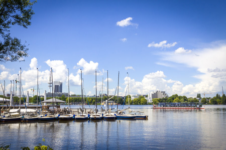 Waterfront of Aussenalster Lake in Hamburg city, Germany.の写真素材