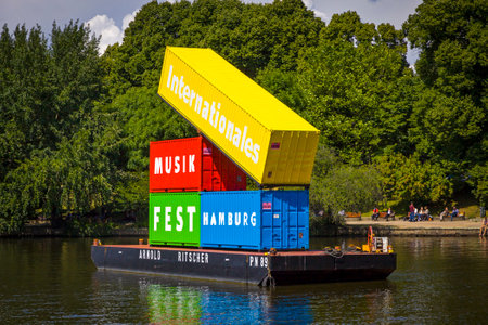 Hamburg, Germany - June 26, 2014: Installation made of four containers to the International Music...