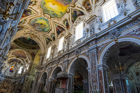 Palermo, Italy - May 10, 2018: Interiors of the Church of the Gesu (Chiesa del Gesu) or Casa Professa. One of the most important Baroque churches in the Italian city of Palermo and in all of Sicilyのeditorial素材