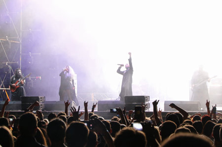 Kyiv, Ukraine - July 8, 2018: Lacuna Coil, Italian gothic metal rock band performs live at the Atlas Weekend Festival in National Expocenter in Kyivのeditorial素材