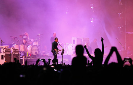 Kyiv, Ukraine - July 8, 2018: Placebo, a British alternative rock band performs live at the Atlas Weekend Festival in National Expocenter. Atlas Weekend is a popular annual music and arts festivalのeditorial素材