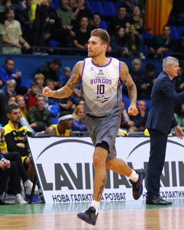 KYIV, UKRAINE - SEPTEMBER 26, 2019: Javi Vega of San Pablo Burgos reacts during the FIBA Basketball Champions League Qualifiers game BC Kyiv Basket v San Pablo Burgos in Kyivのeditorial素材