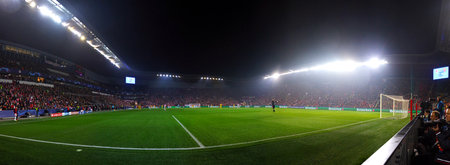 PRAGUE, CZECHIA - OCTOBER 23, 2019: Panoramic view of Eden Arena in Prague during the UEFA Champions...