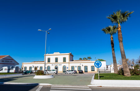Antequera, Spain - Dec 12, 2017: Antequera-Ciudad, small train station in Antequera city, Malaga province, Spain. Antequera has 2 railway stations: Antequera-Ciudad and Antequera-Santa Anaのeditorial素材