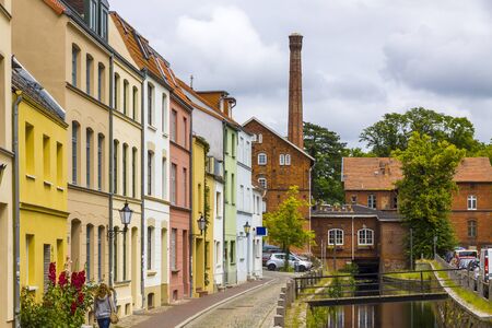 Colorful houses along the canal of Grube riverの写真素材