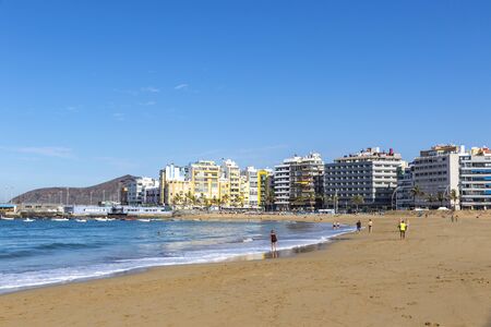 Las Canteras Beach (Playa de Las Canteras) in Las Palmas de Gran Canaria, Canary island, Spain. One of the top Urban Beaches in Europe. 3 km stretch of golden sand is the heart and soul of Las Palmasの写真素材