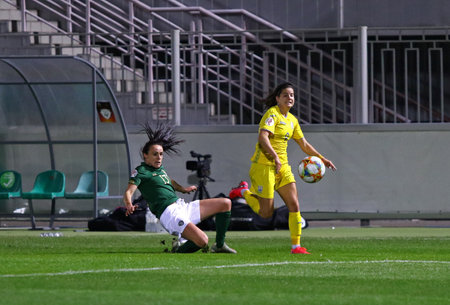 KYIV, UKRAINE - OCTOBER 23, 2020: UEFA Womens EURO 2022 Qualifying game Ukraine v Ireland at Obolon Arena in Kyiv. Aine O'Gorman (#13, IRL) scores own goalのeditorial素材