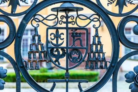 Details of metal fence of The Ossolineum Museum park (Polish: Ogrod Ossolineum), part of the National Ossolinski Institute in Wroclaw city, Polandのeditorial素材