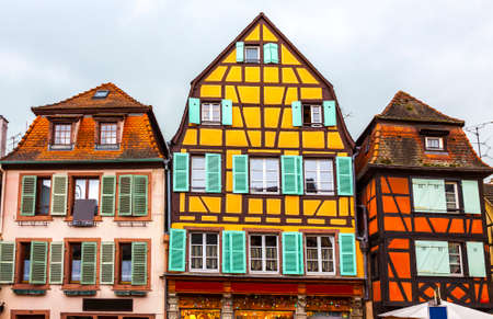 Old traditional colorful half-timbered houses in Colmarの写真素材