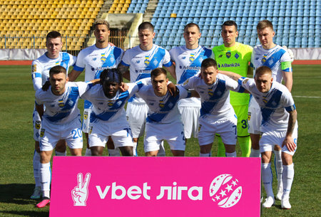 Uzhhorod, Ukraine - March 12, 2023: Dynamo Kyiv players pose for a group photo before the VBET Ukrainian Premier League game against SC Dnipro-1 at Avanhard stadium in Uzhhorod, Ukraineのeditorial素材