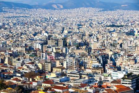 Panoramic view from Acropolis overlooking Athens, capturing the city's historic charm and vibrant urban expanse. Athens, Greeceの写真素材