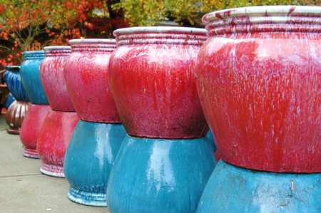 Colorful ceramic flower potsのeditorial素材