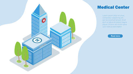 Isometric medical center, hospital buildings. Vector illustration.のイラスト素材