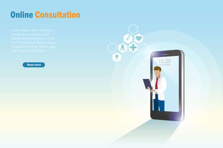 Doctor diagnosis and giving consultation to patient via smart phone. Midical and healthcare technology concept.のイラスト素材