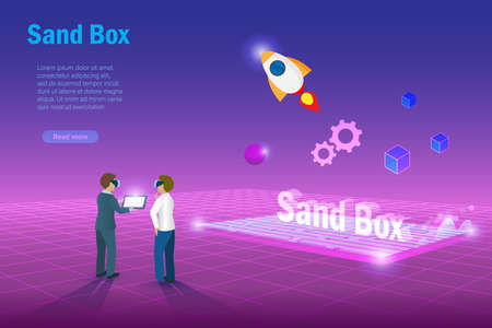 Sandbox, demo test software programing. Virtual experiment  development technology in metaverse cyber space simulation backgroundのイラスト素材
