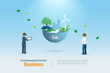 Businessman buy virtual environmental friendly land, property for sale. Metaverse real estate and property investment, financial technology in futuristic VR world.のイラスト素材