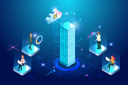 Virtual office, telecommuting, work from home network connection. Businessman team online remote...