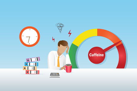 Caffeine addiction. Businessman need coffee to relief effects from caffeine addiction.のイラスト素材