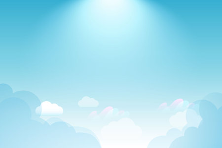 Summer sky background with cloud and ray of light. Beautiful nature advertising design template, banner for summer, environment concept.のイラスト素材