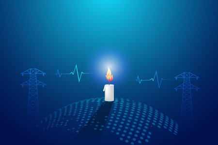 Energy crisis, shortage and demand of electricity energy. Candle lighting on globe with ECG EKG medical health represent critical and shortage of energy.のイラスト素材