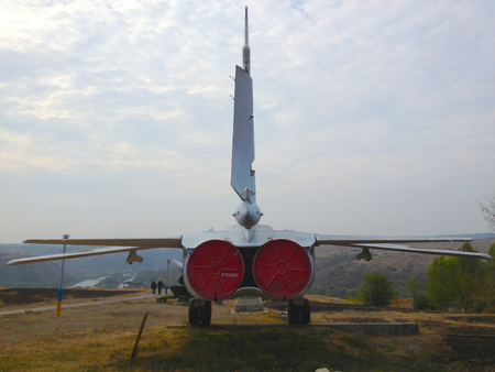 Uzhnoukrainsk, Ukraine - September 27, 2014: Retro airplane in Museum of aviation.のeditorial素材