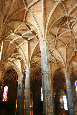 Famous Monastery in Lisbon, Portugal. Church ceiling in the Jeronimos Monastery in Lisbon, Portugal.のeditorial素材