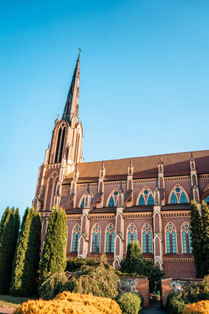 Hervyati, Belarus - July 10, 2021: Catholic Church in Hervyati, Belarus. The neo-Gothic architecture.のeditorial素材