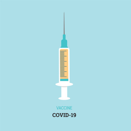 Syringe with Covid-19 vaccine icon illustration in flat styleのイラスト素材
