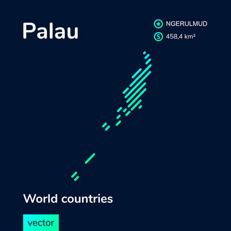 Vector flat map of Palau in green colors on the blue background, illustration in flat style. Stylized map icon of Palau. infographic elementのイラスト素材