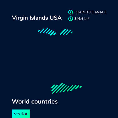 Vector flat map of Virgin Islands of USA in green colors on the dark blue background. illustration...