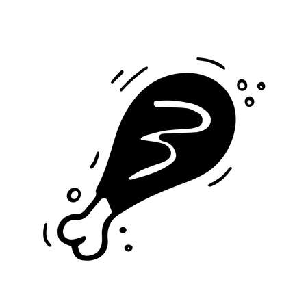 Hand drawn chickens leg. Sketch of chick leg. Fast food illustration in doodle style.のイラスト素材