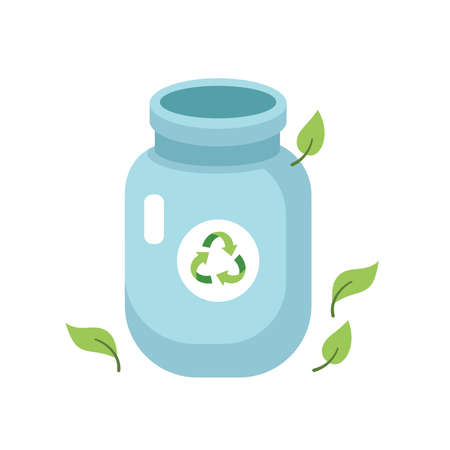 Reusable glass jar. Sustainable lifestyle, zero waste, ecological concept. Vector illustration in cartoon style. Recycling, waste management, ecology, sustainability.のイラスト素材