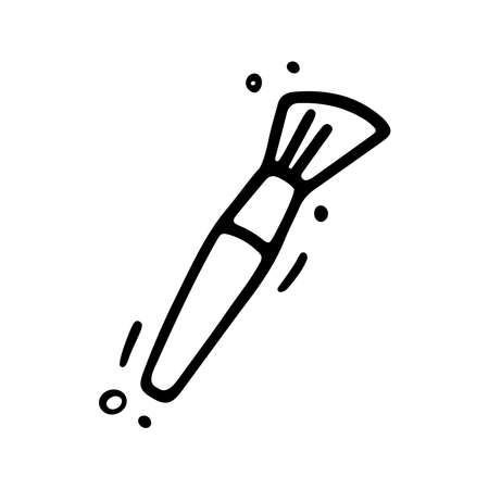 Cosmetic icon. Make up brush in doodle style. Woman stuff, eco girls accessory concept. Vector hand drawn flat illustration isolated on white.のイラスト素材