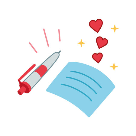 Love Letter, note illustration. Valentines day icon. Vector illustration in doodle, hand drawn style. Love correspondence concept. Love note and pen.のイラスト素材