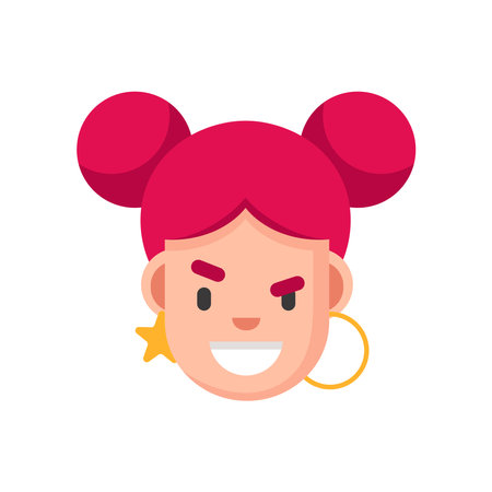 Readheaded girl avatar. flat design. woman head. face expression. Sly character. Vector illustration isolated on white.のイラスト素材