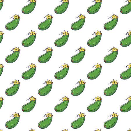 Cute Zucchini seamless pattern in doodle style. Vector hand drawn cartoon Zucchini illustration. Hand drawn Sketch of Zucchini. Pattern for kids clothes.のイラスト素材