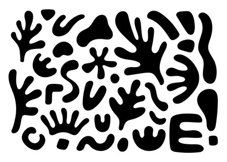 Abstract geometric shapes Collection. Vector Hand drawn various shapes and doodle objects. Abstract contemporary modern style set. Trendy black and white illustration. Stamp texture.のイラスト素材