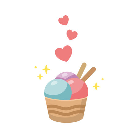 Ice cream in a waffle cup vector illustration. Violet, pink, blue Ice cream isolated on white background. cartoon illustration.のイラスト素材