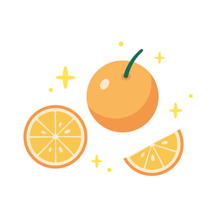 Cute orange illustration. Vector hand drawn cartoon icon illustration. Orange fruit in doodle style. isolated on white background. flat designのイラスト素材
