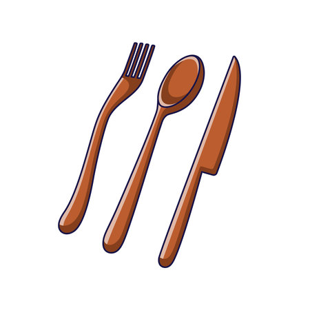 Reusable wooden cutlery icon. Sustainable lifestyle, zero waste, ecological concept. Vector illustration in doodle style. Recycling, waste management, ecology, sustainability.のイラスト素材