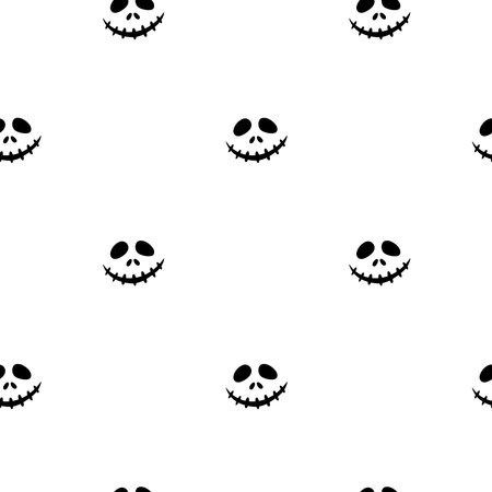 Halloween pumpkin face icon seamless pattern. Scary face isolated on white background. Vector illustration, flat style. Doodle hand drawn vector illustration.のイラスト素材