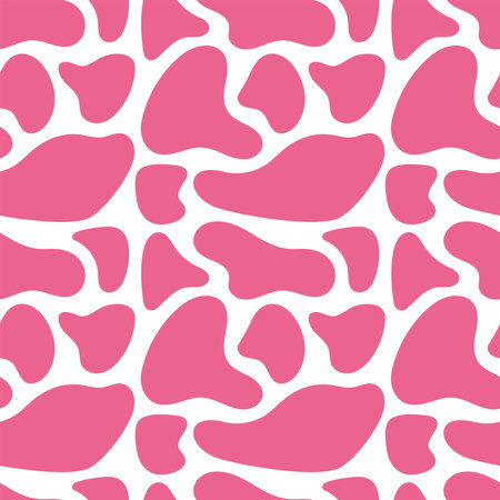 Pink core Cow print, giraffe seamless pattern. Vector hand drawn cartoon illustration. Cow spots in doodle style. Flat design. Safari print is in black and white colors.のイラスト素材