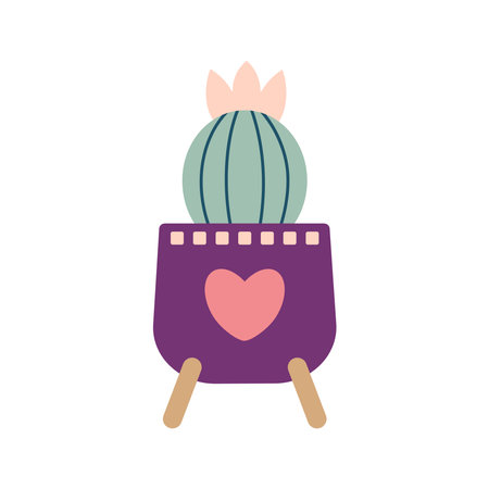 Colorful blooming cacti, succulent in pot. Cute hand drawn sketch of cactus. Doodle style, flat design. Scandinavian, boho style. Vector illustration. Exotic and Tropical Plant, home decorのイラスト素材