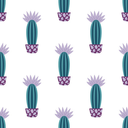 Cute cacti in boho style. Cactus seamless pattern. Trendy boho texture. Cacti fabric print design. Succulent textile. Flat design, doodle style, white backgroundのイラスト素材