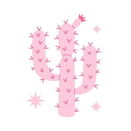Cowboy Pink core cactus. Cowboy western and wild west theme concept. Hand drawn vector illustration. Doodle iconのイラスト素材