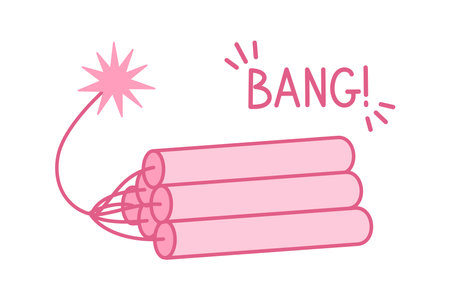 Pink core alight dynamite. Cowboy western and wild west theme concept. Hand drawn vector illustration. Doodle icon. Pink alight sticks of dynamiteのイラスト素材